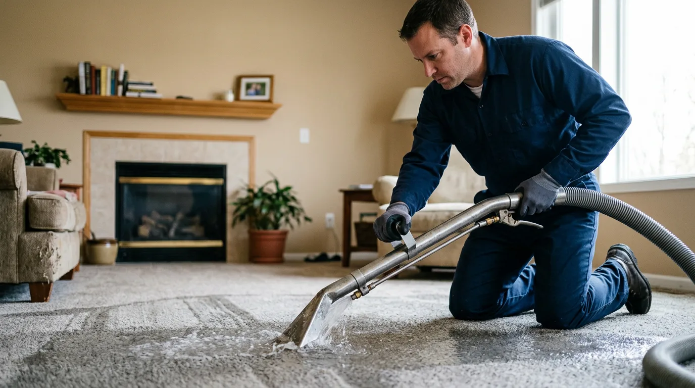 Water damage restoration technician working near New Deal, TX